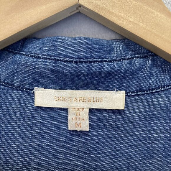 Skies Are Blue Chambray Roll Cuff Shirt Womens Medium M Lightweight Tencel Top - Picture 3 of 12